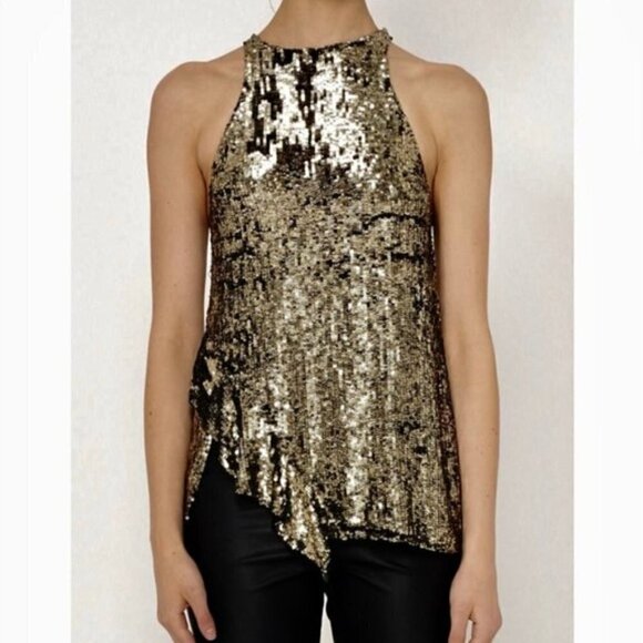 3.1 Phillip Lim Gold Sequin High Neck Sequin Sleeveless Blouse 4 - Picture 1 of 6
